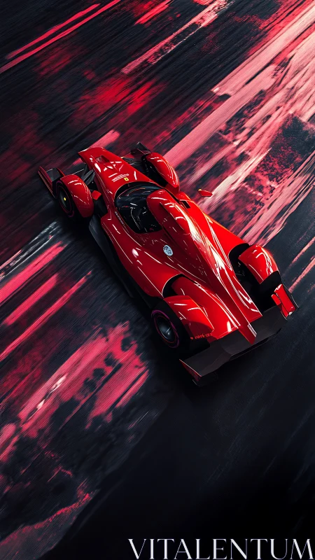 Red endurance prototype racing across abstract neon track.