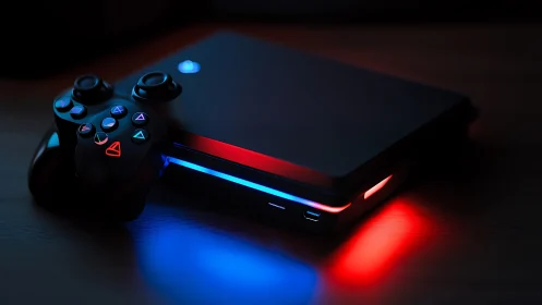 Gaming Console with Illuminated Controller Setup