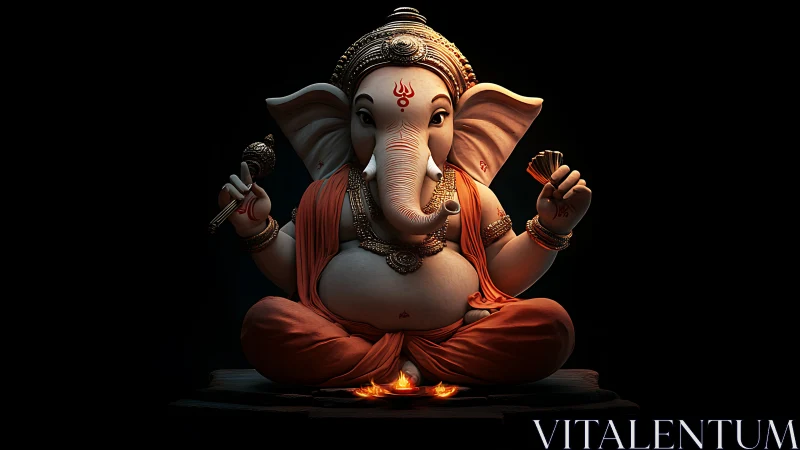 Gentle Ganesha glows in ember-lighted digital serenity