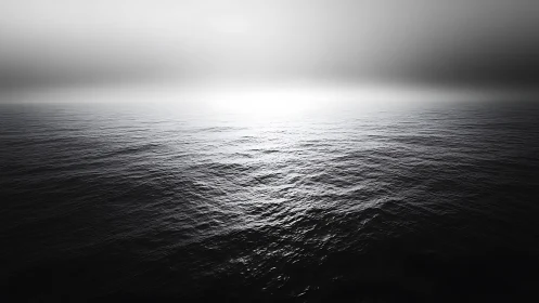 Monochrome ocean horizon dissolves into glowing mist.