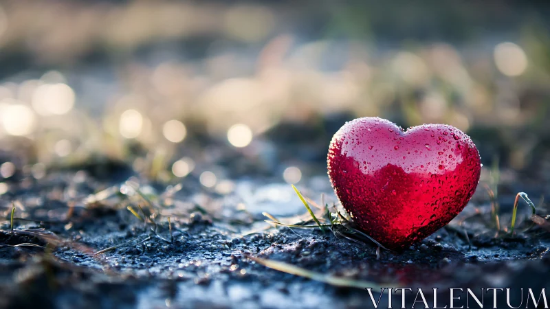 Frozen Scarlet Heart Rests on Winter's Frosted Ground