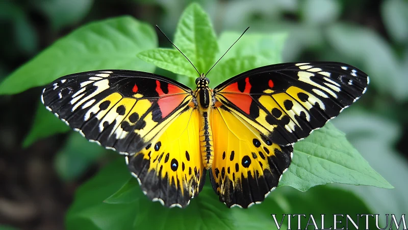 Macro study of tropical butterfly symmetry on foliage.