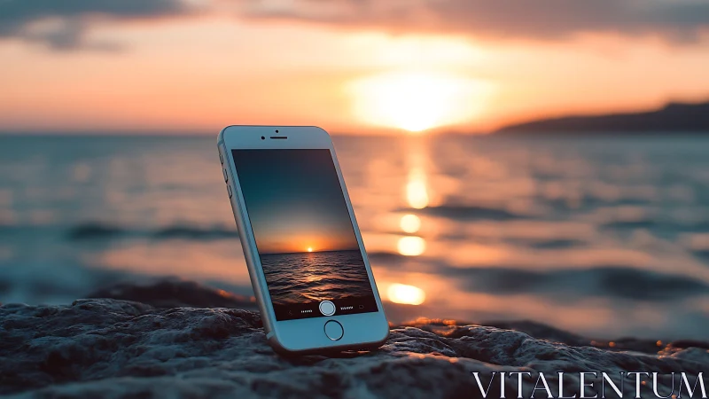 Sunset-kissed smartphone quietly frames the glowing horizon
