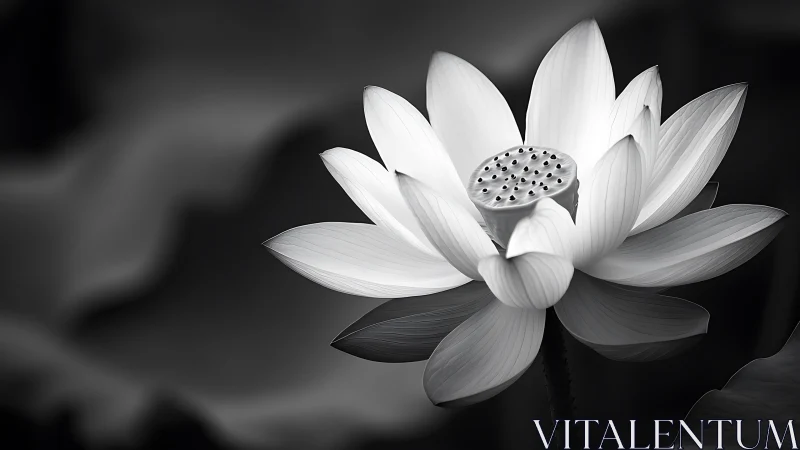 Gentle lotus bloom glowing softly in calm monochrome light.