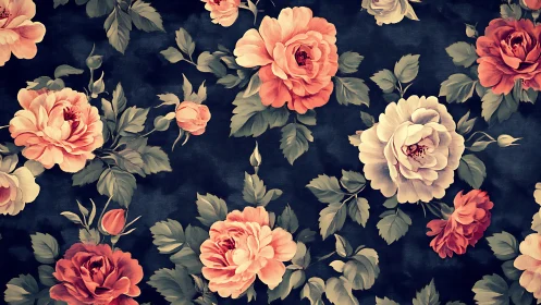 Midnight roses drift like painted constellations across velvet