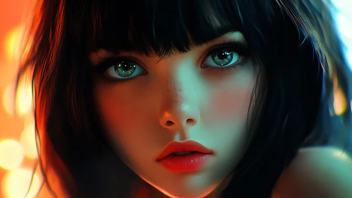 Digital portrait shows close view of young woman’s face