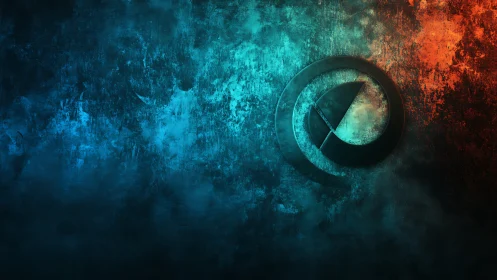 Bipolar chromatic field with recessed circular analytic emblem.