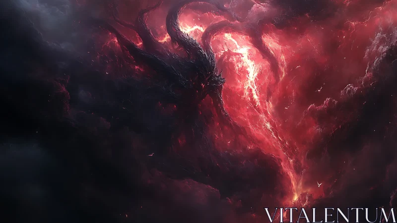 Crimson storm titan rising from a burning cosmic night.