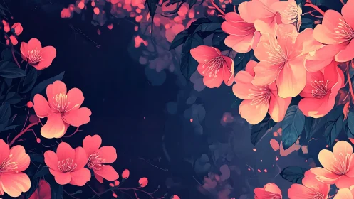 Blossom Glow: Twilight Petals Dance in Deep Indigo.