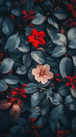 Vibrant Red Flowers Stand Out Among Dark Foliage.