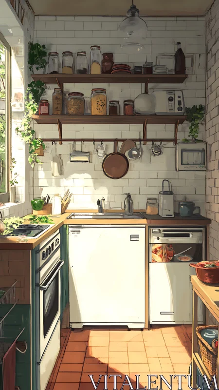 Sunlit pantry nook where copper pans daydream quietly.