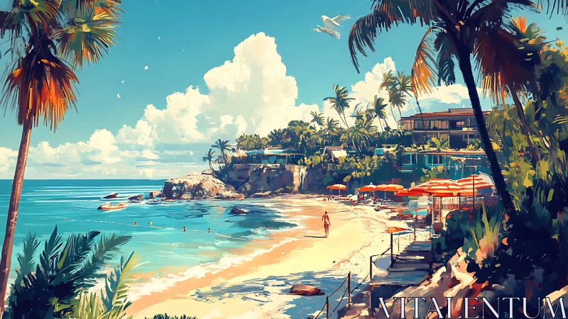 Tropical Coastal Paradise with Palm Trees and Turquoise Waters