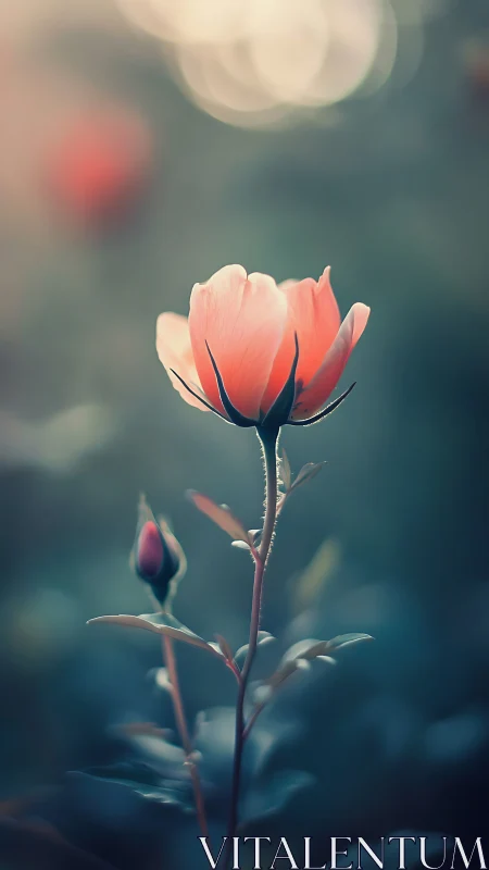 Delicate Bloom Glowing in Soft Teal Mist.