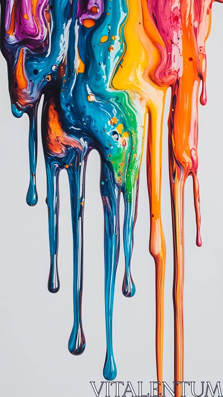 Chromatic paint drips cascading in glossy vertical streams.