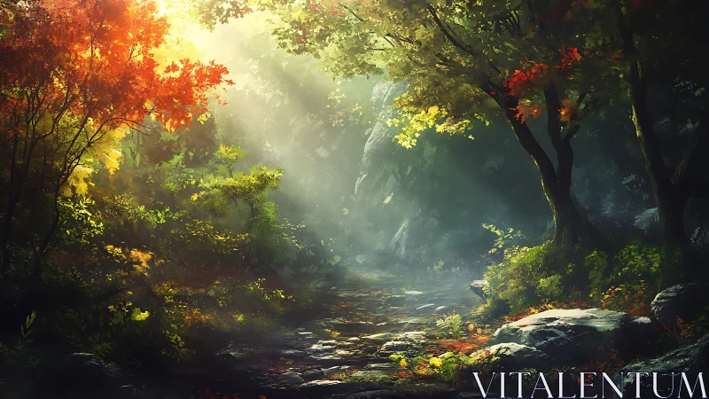 Radiant Forest Sanctuary Where Golden Light Embraces Ancient Trees