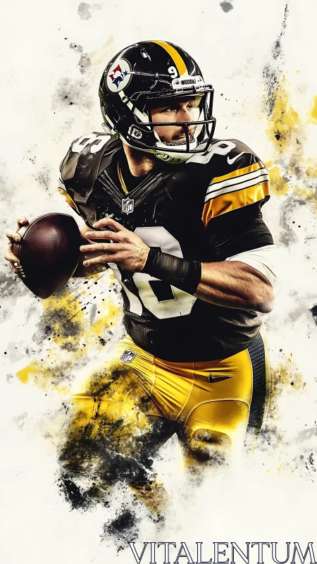 Dynamic quarterback portrait in splattered digital style.