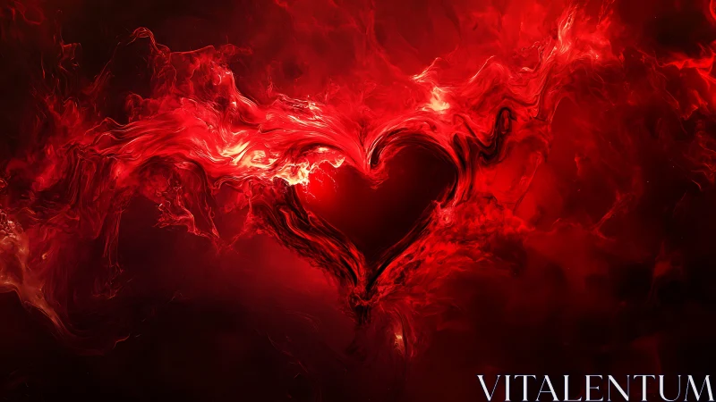 Fiery Heart Abstract in Red and Black