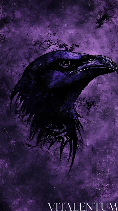 Raven profile dominates textured purple grunge background
