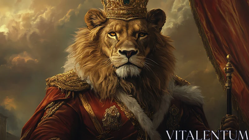 Majestic lion sovereign in baroque royal regalia portrait.