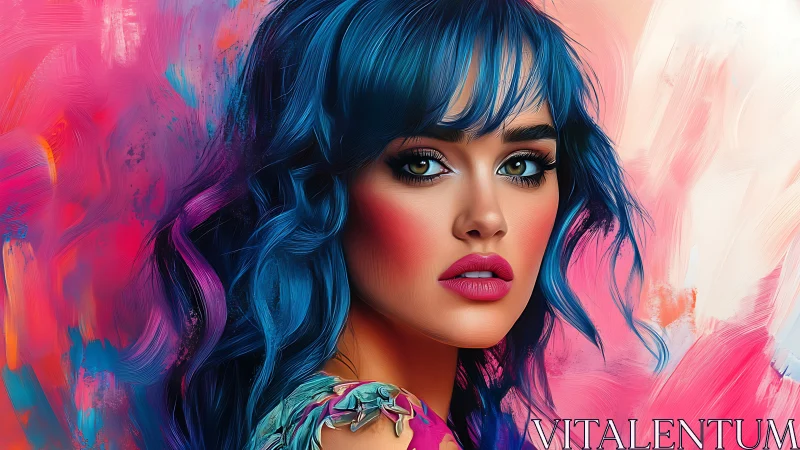 Blue haired muse in a vivid swirl of pink and coral light.