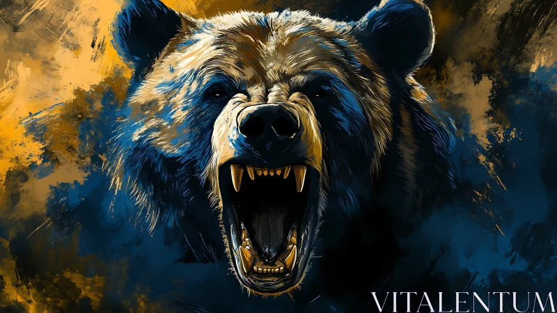 Digital painting of roaring bear with dynamic brushwork focus.