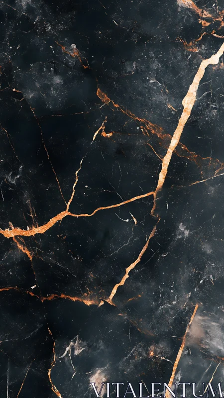 Dark stone surface displays copper-toned fracture network