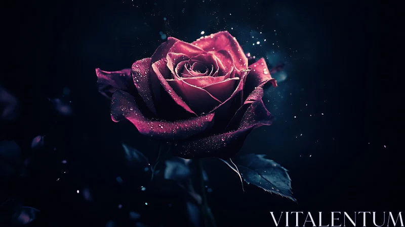 Luminescent Rose with Particle Glow Against Deep Space.