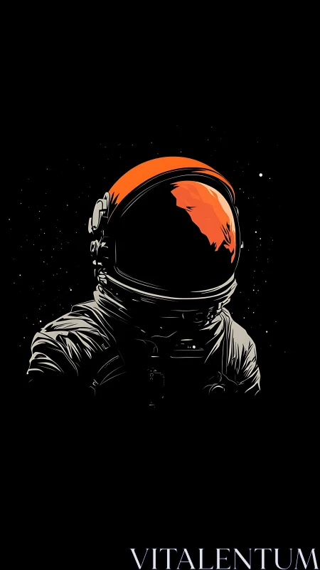 Minimalist astronaut illustration with orange helmet reflection.