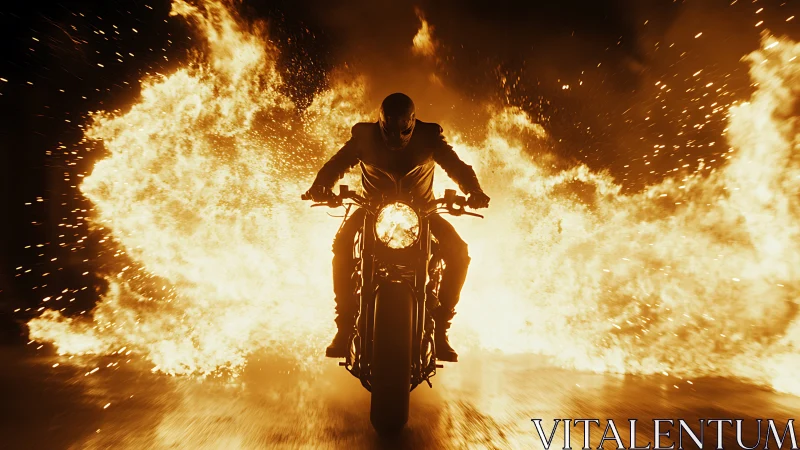 Roaring motorcycle rider cuts a blazing path through fire
