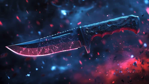 Futuristic combat knife with neon cracked blade glow.