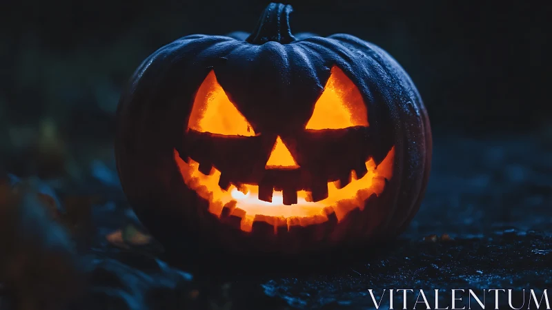 Carved jack-o-lantern with internal glow on dark ground.