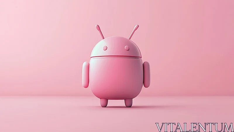 Playful pink robot buddy standing in a pastel dreamscape.