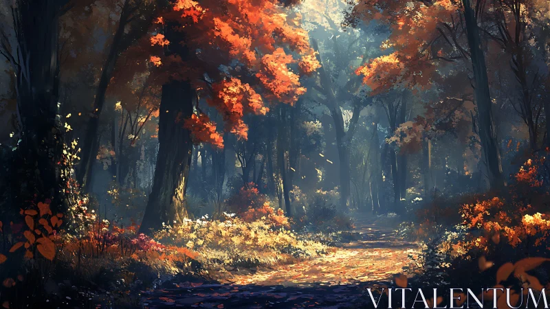 Enchanted Forest Path in Autumn Glow.