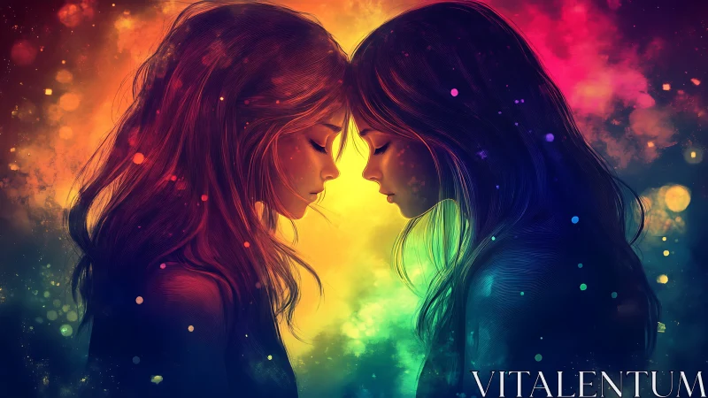 Twin Female Profiles Radiating Luminescent Energy Exchange