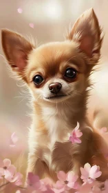 Tiny springtime chihuahua with bright, loving eyes.