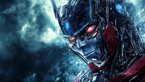 Stormborn mech warlord with ember eyes in frozen void.