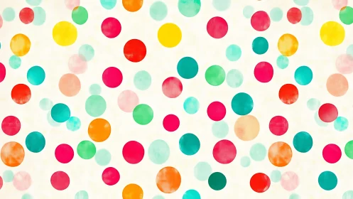 Multicolored circular dots form a dispersed grid on light ground