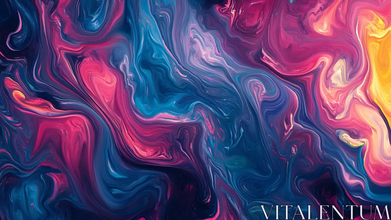 Chromatic fluid vortex with neon magenta and deep cyan flows.