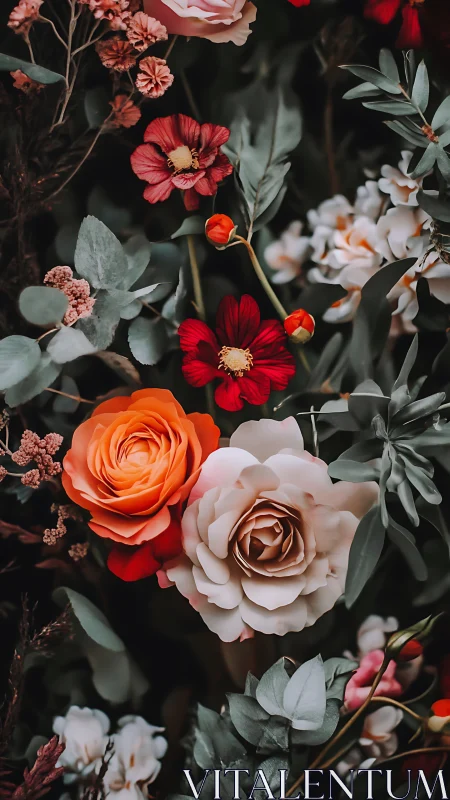 Vibrant Floral Arrangement Against Dark Background.