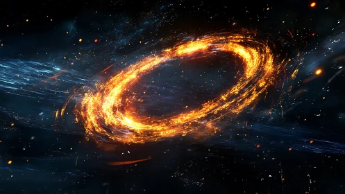 Digital painting of fiery cosmic ring in dynamic motion field.