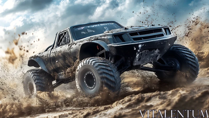 Off-road race truck powers through mud with high-torque suspension