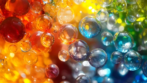 Translucent rainbow bubbles drift through saturated color field