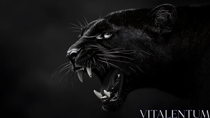 Black Panther Snarling with Bared Fangs and Intense Gaze