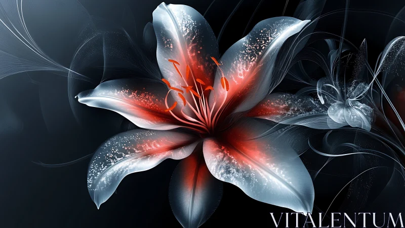 Luminescent lily rendered in high-contrast digital abstraction