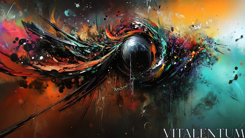 Cosmic vortex explodes in electric neon storm of paint and light.