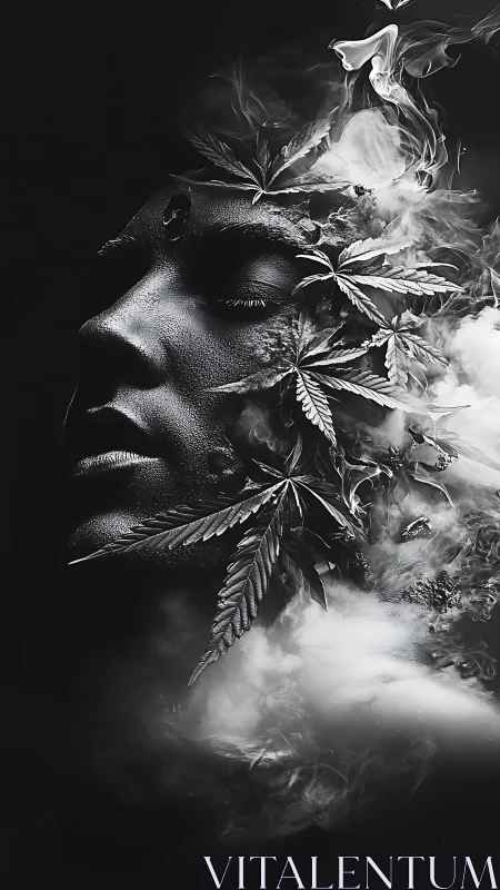 Smoke-twined visage drifts through leaves and lucid twilight