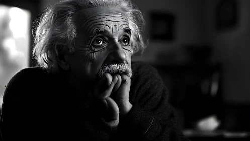 Older man gazes upward in high contrast black and white portrait