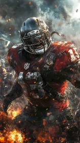 Dynamic gridiron warrior in explosive digital painting composition.