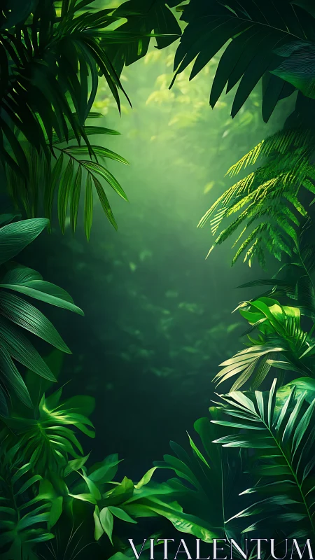 Lush Jungle Canopy Filtered Through Dense Tropical Foliage