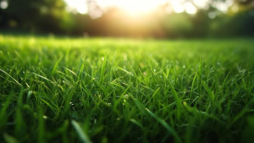 Macro lawn grass study under warm backlit sunrise bokeh focus.
